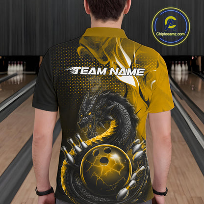Custom Black And Yellow Dragon Bowling Jerseys, Dragon Bowling Team Men Polo Shirt IPHW10270