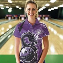 Load image into Gallery viewer, Custom Black And Purple Thunder Lightning Dragon Bowling Jerseys Bowling Womens Polo Shirts IPHW8659