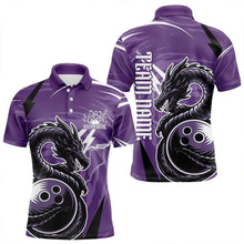Load image into Gallery viewer, Custom Black And Purple Thunder Lightning Dragon Bowling Jerseys Bowling Polo Shirts For Men IPHW8659