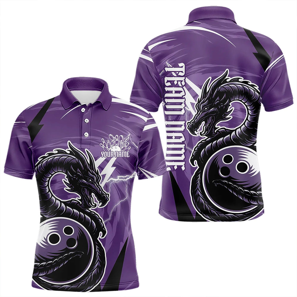 Custom Black And Purple Thunder Lightning Dragon Bowling Jerseys Bowling Polo Shirts For Men IPHW8659