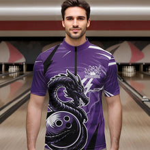 Load image into Gallery viewer, Custom Black And Purple Thunder Lightning Dragon Bowling Jerseys Bowling Quarter-Zip Shirts For Men IPHW8659