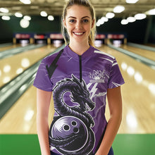 Load image into Gallery viewer, Custom Black And Purple Thunder Lightning Dragon Bowling Jerseys Womens Quarter-Zip Shirts IPHW8659