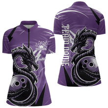 Load image into Gallery viewer, Custom Black And Purple Thunder Lightning Dragon Bowling Jerseys Womens Quarter-Zip Shirts IPHW8659
