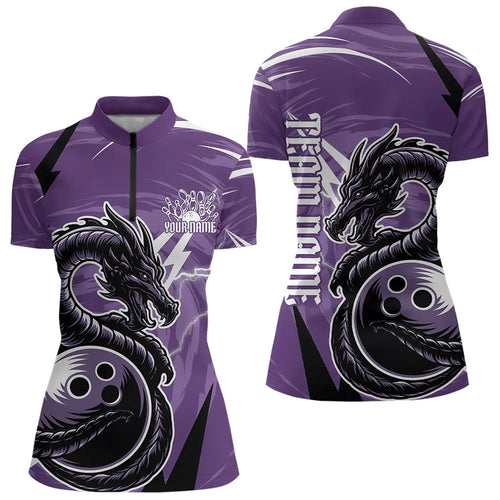 Custom Black And Purple Thunder Lightning Dragon Bowling Jerseys Womens Quarter-Zip Shirts IPHW8659