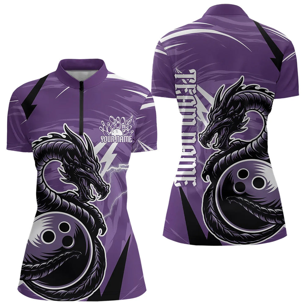 Custom Black And Purple Thunder Lightning Dragon Bowling Jerseys Womens Quarter-Zip Shirts IPHW8659
