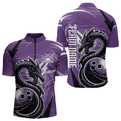 Custom Black And Purple Thunder Lightning Dragon Bowling Jerseys Bowling Quarter-Zip Shirts For Men IPHW8659