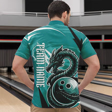 Load image into Gallery viewer, Custom Black And Blue Thunder Lightning Dragon Bowling Jerseys Bowling Quarter-Zip Shirts For Men IPHW8661