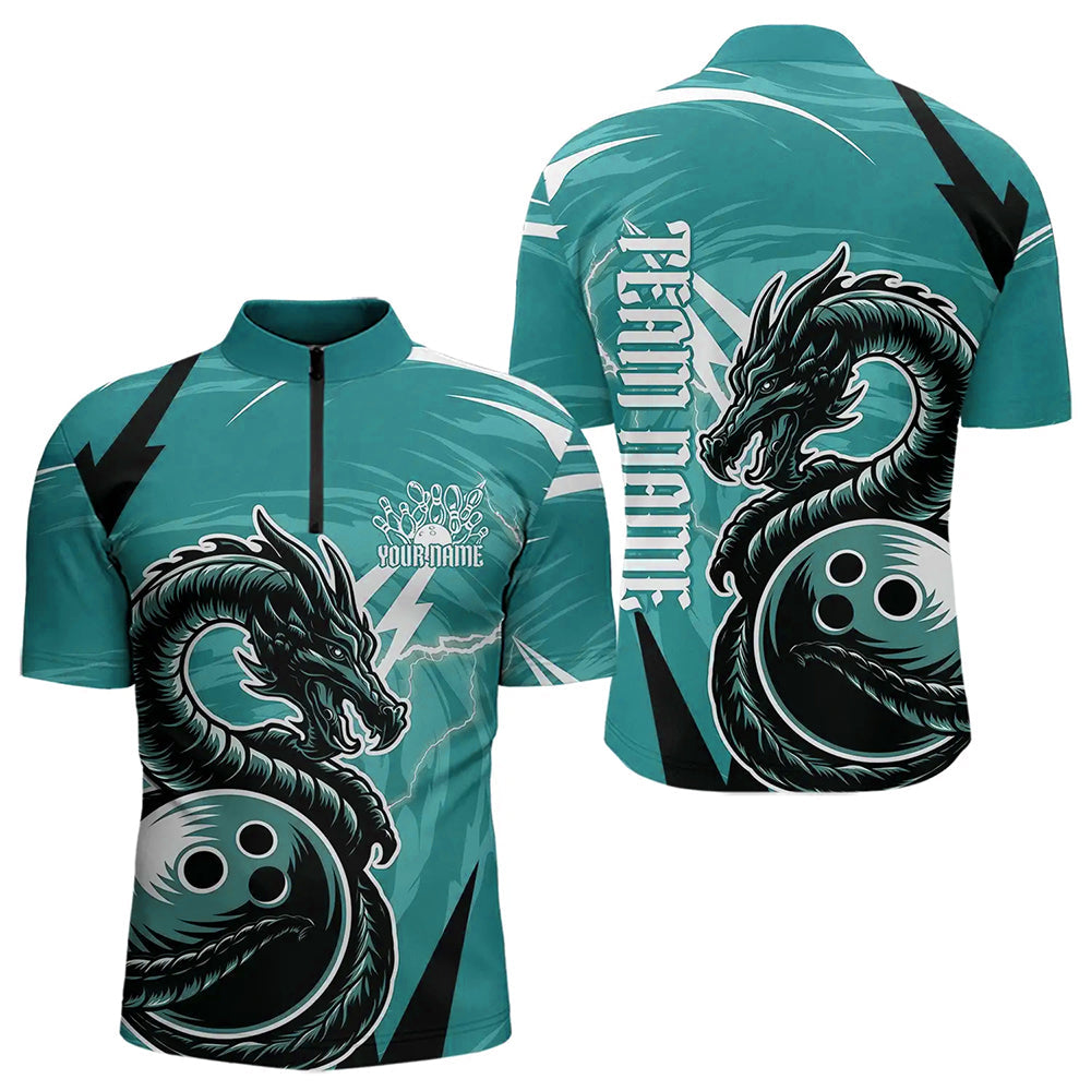 Custom Black And Blue Thunder Lightning Dragon Bowling Jerseys Bowling Quarter-Zip Shirts For Men IPHW8661