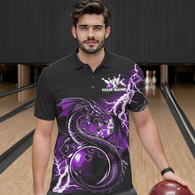 Load image into Gallery viewer, Custom Black And Purple Thunder Lightning Dragon Bowling  Polo Shirts For Men, Bowlers Outfits IPHW8664