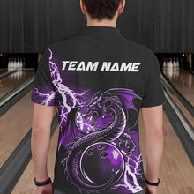 Load image into Gallery viewer, Custom Black And Purple Thunder Lightning Dragon Bowling  Polo Shirts For Men, Bowlers Outfits IPHW8664
