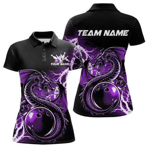 Custom Black And Purple Thunder Lightning Dragon Bowling  Womens Polo Shirt, Bowlers Outfit IPHW8664