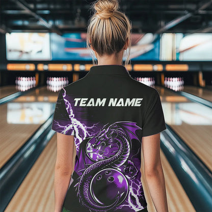 Custom Black And Purple Thunder Lightning Dragon Bowling  Womens Quarter-Zip Shirts IPHW8664