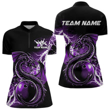 Load image into Gallery viewer, Custom Black And Purple Thunder Lightning Dragon Bowling  Womens Quarter-Zip Shirts IPHW8664