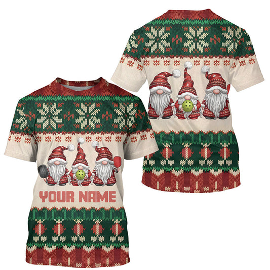Vintage Christmas Gnomies Custom Pickleball T-Shirts For Men, Pickleball Ugly Sweater Style Shirts IPHW7739
