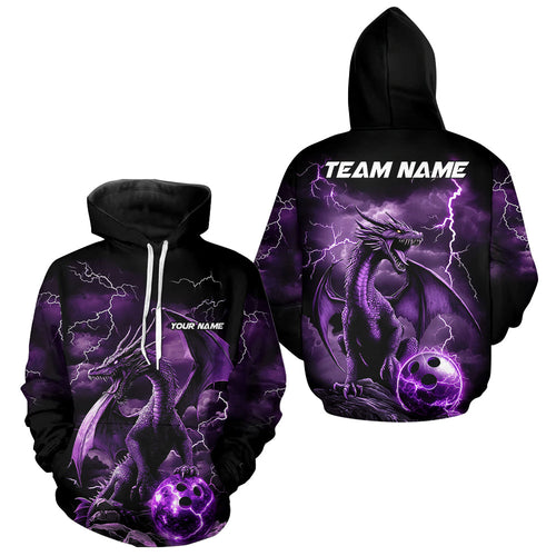Black And Purple Thunder Lightning Custom Dragon Bowling Men And Women Hoodie Shirts, Bowling Uniform IPHW7992