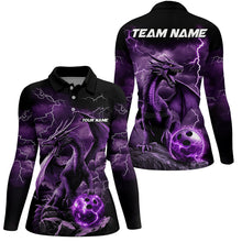 Load image into Gallery viewer, Black And Purple Thunder Lightning Custom Dragon Ladies Bowling Team Shirt, Bowling Uniform IPHW7992