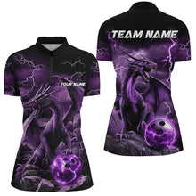 Load image into Gallery viewer, Black And Purple Thunder Lightning Custom Dragon Ladies Bowling Team Shirt, Bowling Uniform IPHW7992