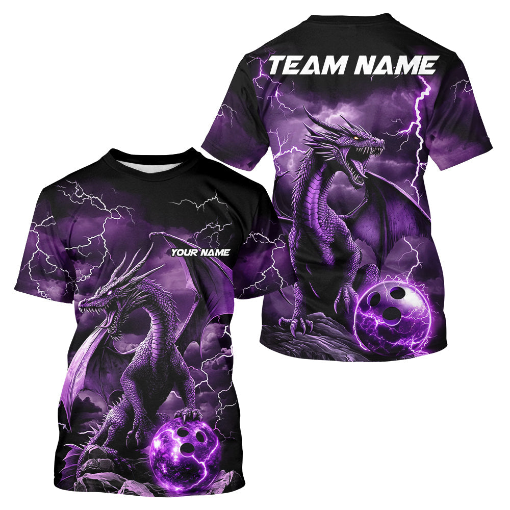 Black And Purple Thunder Lightning Custom Dragon Bowling Men T-Shirts Shirts, Bowling Uniform IPHW7992