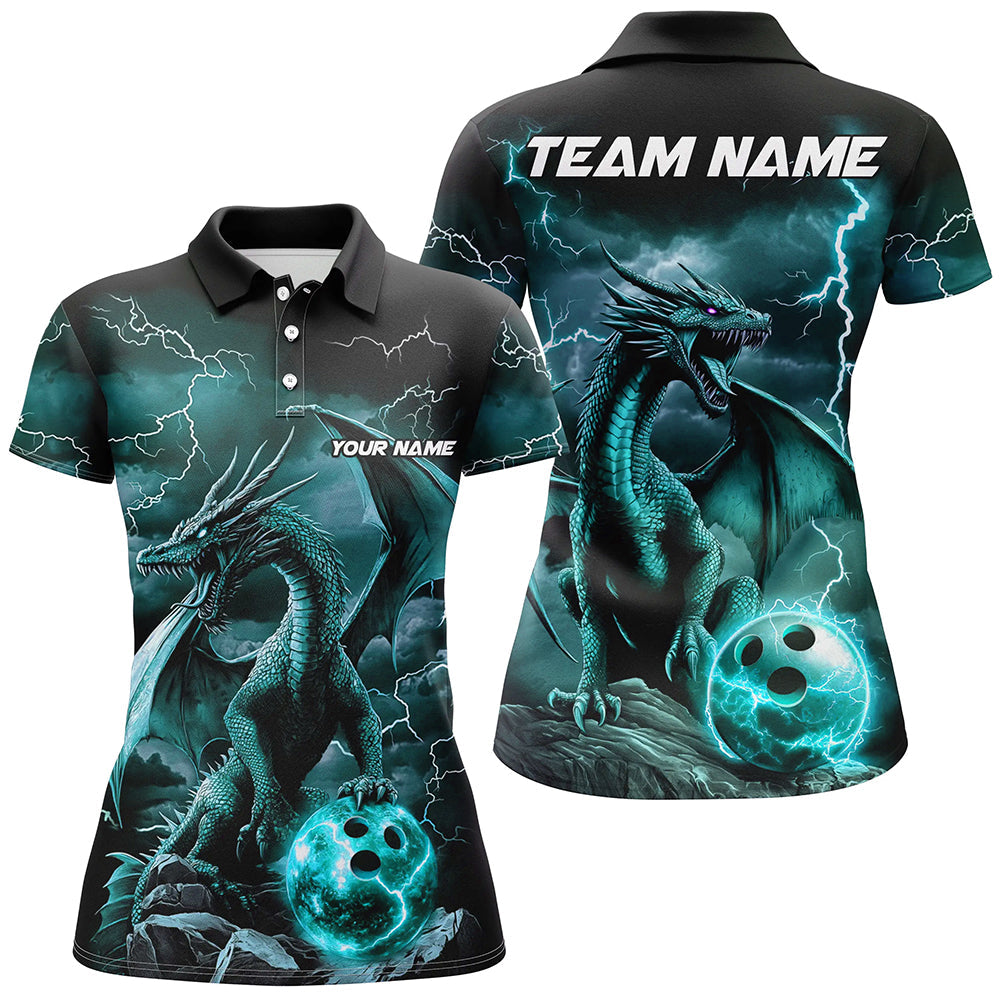 Black And Blue Thunder Lightning Custom Dragon Ladies Bowling Team Shirts, Bowling Uniform IPHW7994