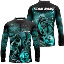 Load image into Gallery viewer, Black And Blue Thunder Lightning Custom Dragon Bowling Team Shirts For Men, Bowling Uniform IPHW7994