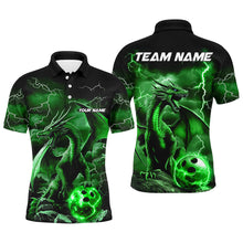 Load image into Gallery viewer, Black And Green Thunder Lightning Custom Dragon Bowling Team Shirts For Men, Bowling Uniform IPHW7995