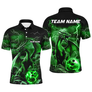 Black And Green Thunder Lightning Custom Dragon Bowling Team Shirts For Men, Bowling Uniform IPHW7995