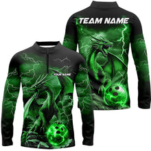 Load image into Gallery viewer, Black And Green Thunder Lightning Custom Dragon Bowling Team Shirts For Men, Bowling Uniform IPHW7995