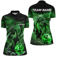 Load image into Gallery viewer, Black And Green Thunder Lightning Custom Dragon Ladies Bowling Team Shirts, Bowling Uniform IPHW7995