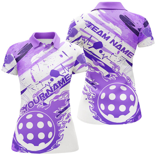 Purple Flame Pickleball Ball Custom Polo Shirts For Women, Outdoor Pickleball Jerseys IPHW8206