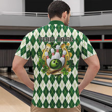 Load image into Gallery viewer, Custom St Patricks Day Argyle Bowling Quarter-Zip Shirts For Men, Saint Paddys Day Team Outfits IPHW8682