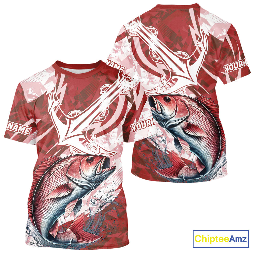 Red Camo Anchor Custom Red Snapper Saltwater Performance Fishing T-Shirts IPHW9182
