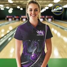 Load image into Gallery viewer, Custom Purple Dragon Bowling Jerseys, Mystical Bowling Team Uniform Polo Shirts For Women IPHW9534