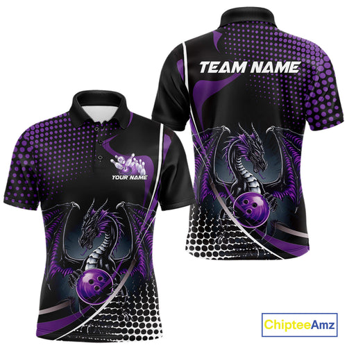 Custom Purple Dragon Bowling Jerseys, Mystical Bowling Team Uniform Polo Shirts For Men IPHW9534