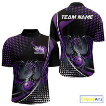 Load image into Gallery viewer, Custom Purple Dragon Bowling Jerseys, Mystical Bowling Team Uniform Quarter-Zip Shirts For Men IPHW9534