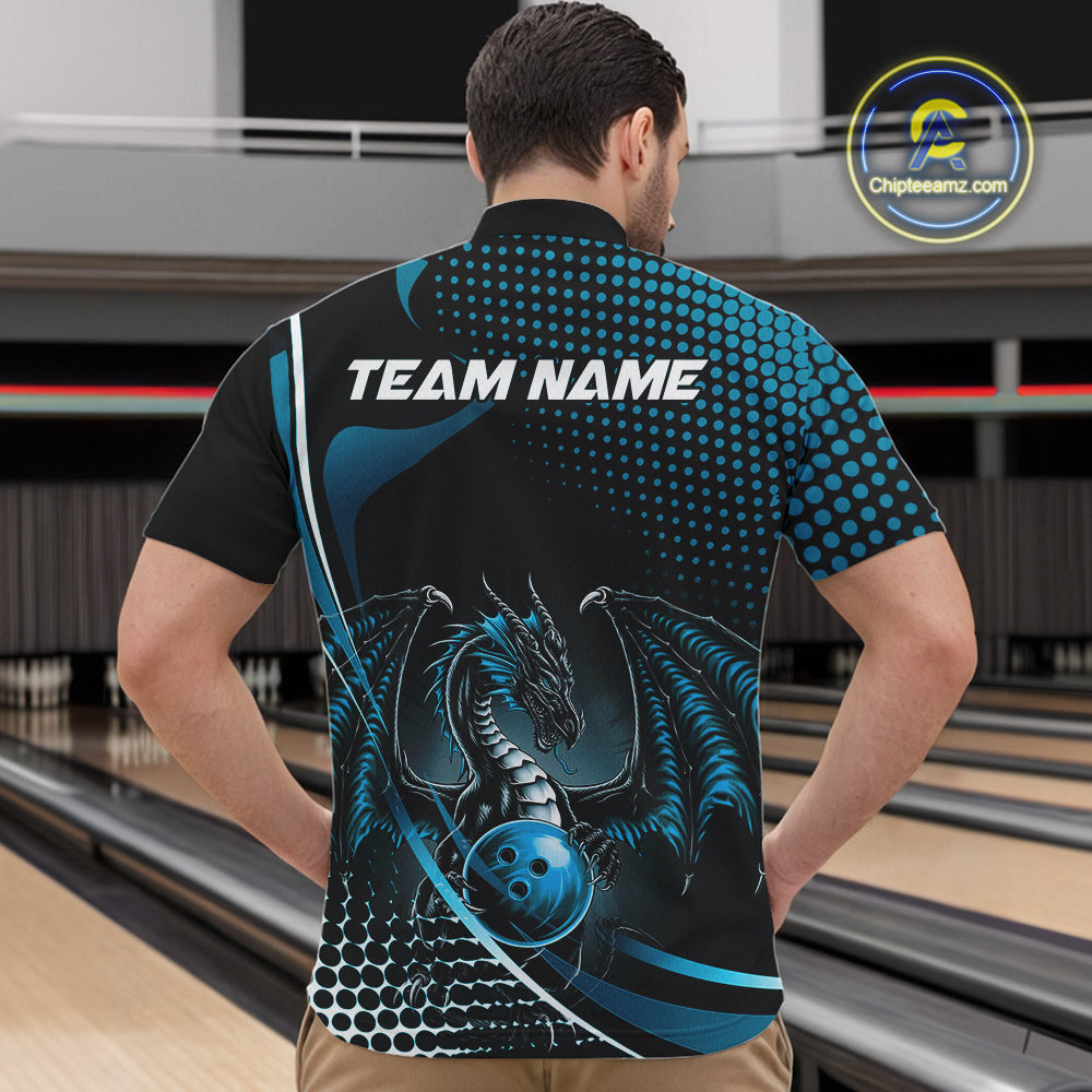 Custom Red Dragon Bowling Jerseys, Mystical Bowling Team Uniform Quarter-Zip Shirts For Men IPHW9536