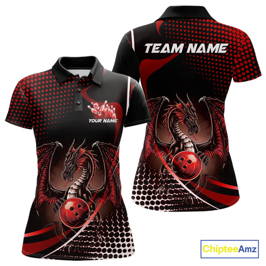 Custom Blue Dragon Bowling Jerseys, Mystical Bowling Team Uniform Polo Shirts For Women IPHW9537