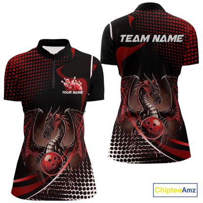 Custom Blue Dragon Bowling Jerseys, Mystical Bowling Team Uniform Women Quarter-Zip Shirt IPHW9537