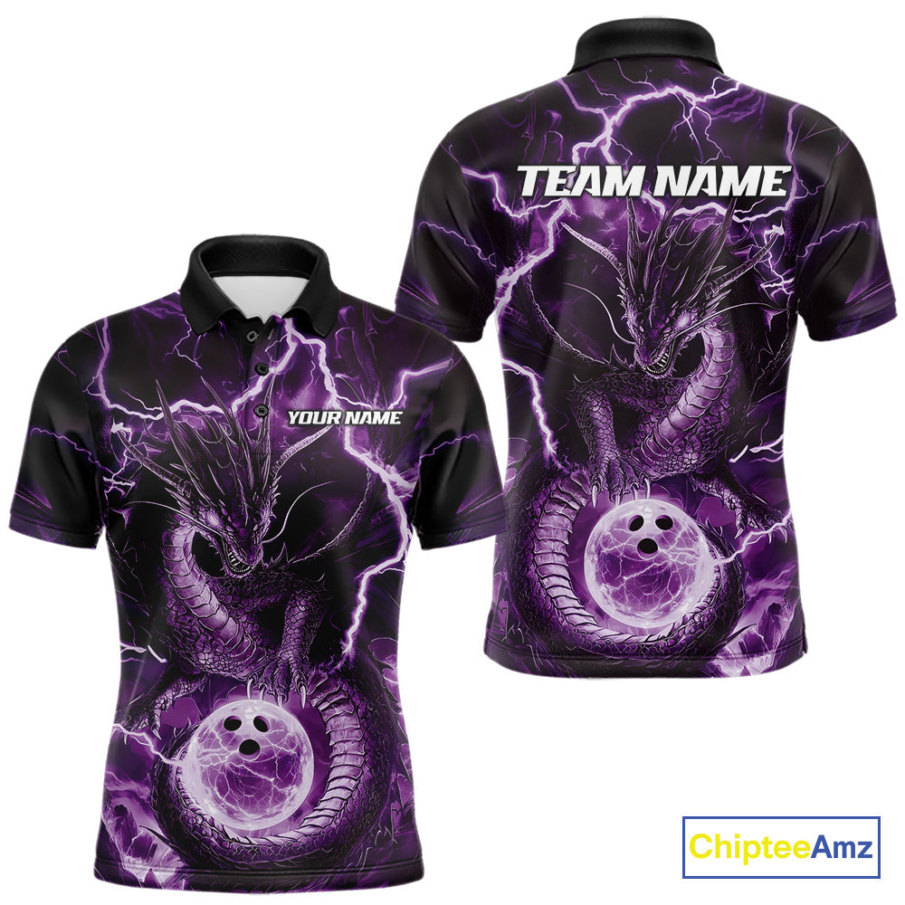 Custom Purple Thunder Lightning Dragon Bowling Polo Shirts For Men, Team Uniform IPHW9758