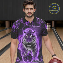 Load image into Gallery viewer, Custom Purple Flame Tiger Bowling Polo Shirts For Men, Tiger Bowling Team Shirt IPHW9761