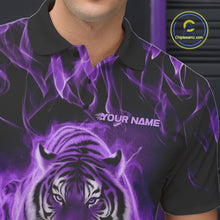Load image into Gallery viewer, Custom Purple Flame Tiger Bowling Polo Shirts For Men, Tiger Bowling Team Shirt IPHW9761