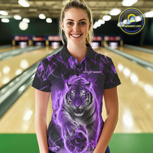 Load image into Gallery viewer, Custom Purple Flame Tiger Bowling Polo Shirts For Women, Tiger Bowling Team Shirt IPHW9761