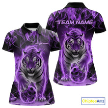 Load image into Gallery viewer, Custom Purple Flame Tiger Bowling Polo Shirts For Women, Tiger Bowling Team Shirt IPHW9761