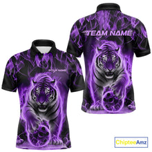 Load image into Gallery viewer, Custom Purple Flame Tiger Bowling Polo Shirts For Men, Tiger Bowling Team Shirt IPHW9761