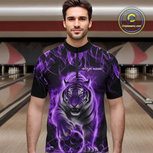 Load image into Gallery viewer, Custom Purple Flame Tiger Bowling Quarter-Zip Shirts For Men, Tiger Bowling Team Shirt IPHW9761