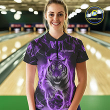 Load image into Gallery viewer, Custom Purple Flame Tiger Bowling Quarter-Zip Shirts For Women, Tiger Bowling Team Shirt IPHW9761