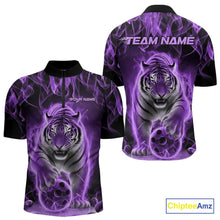 Load image into Gallery viewer, Custom Purple Flame Tiger Bowling Quarter-Zip Shirts For Men, Tiger Bowling Team Shirt IPHW9761