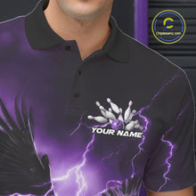 Load image into Gallery viewer, Custom Purple Thunder Lightning Eagle Bowling Men Polo Shirts, Eagle Bowling Team Jerseys IPHW10148