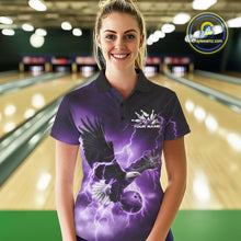 Load image into Gallery viewer, Custom Purple Thunder Lightning Eagle Bowling Women Polo Shirts, Eagle Bowling Jerseys IPHW10148