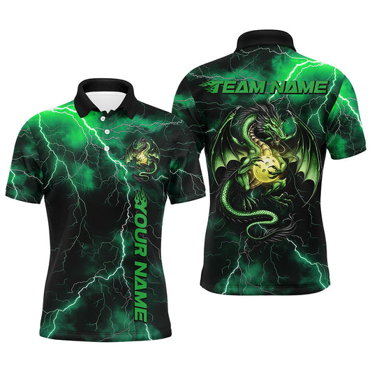 Green Thunder Lightning Custom Dragon Pickleball Polo Shirts For Men, Pickleball Team Outfit IPHW8217