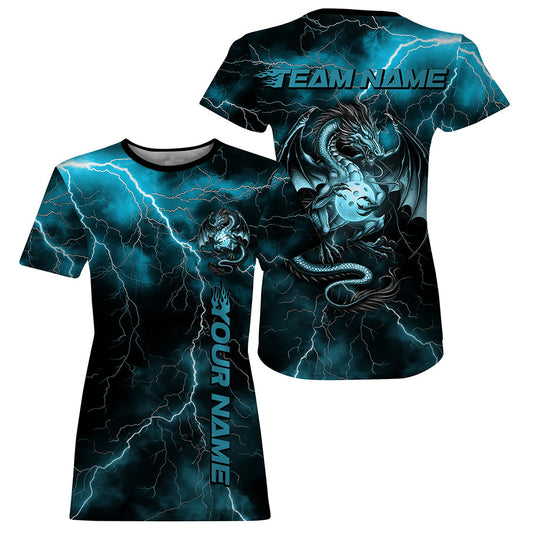Blue Thunder Lightning Custom Dragon Pickleball T-Shirts For Women, Pickleball Team Outfit IPHW8218